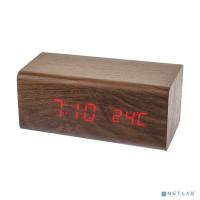 [Колонки] Perfeo LED часы-будильник "Block", коричневый/красная (PF-S718T) время, температура