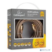 [Кабель] Кабель HDMI Cablexpert, серия Gold, 7,5 м, v1.4, M/M, золотой, позол.разъемы, алюминиевый корпус, нейлоновая оплетка, коробка (CC-G-HDMI03-7.5M)