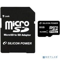 [Карта памяти ] Micro SecureDigital 8Gb Silicon Power SP008GBSTH010V10SP {MicroSDHC Class 10, SD adapter}