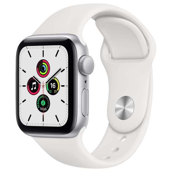 Apple Watch SE 40mm Silver Aluminum Case with White Sport Band