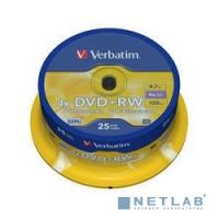 [Диск] Verbatim  Диски DVD+RW , 4.7Gb 4-х , 25шт, Cake Box (43489)