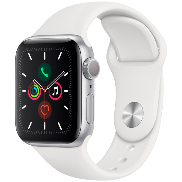Apple Watch Series 5 44mm Silver Aluminum Case with White Sport Band