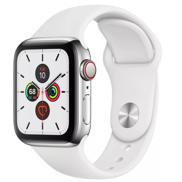 Apple Watch Series 4 GPS + Cellular 40mm Stainless Steel Case With White Sport Band (MTVJ2)