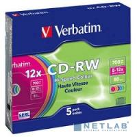 [Диск] Verbatim  Диски CD-RW  8-12x 700Mb 80min (Slim Case, 5 шт.) [43167]