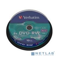 [Диск] Verbatim  Диски DVD-RW  4.7Gb 4-х, 10шт, Cake Box (43552)