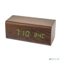 [Колонки] Perfeo LED часы-будильник "Block", коричневый корпус / зелёная подсветка (PF-S718T) время, температура