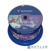 [Диск] Verbatim  Диски DVD+R  4.7Gb 16-х, Wide Photo InkJet Printable,  50 шт, Cake Box (43512 )