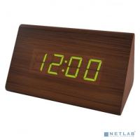 [Колонки] Perfeo LED часы-будильник "Trigonal", коричневый корпус / зелёная подсветка (PF-S711T) время