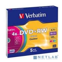 [Диск] Verbatim  Диски DVD+RW  4х, 4.7Gb (COLOUR, Slim Case, 5 шт.) (43297)