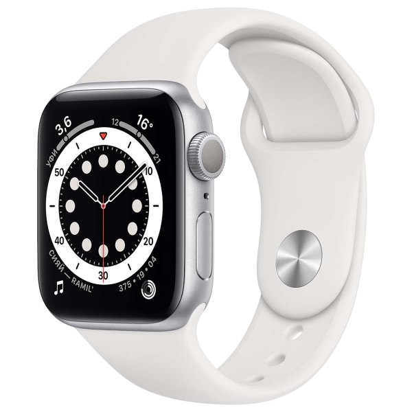 Apple Watch S6 44mm Silver Aluminum Case with White Sport Band