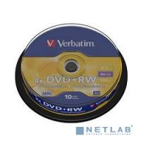 [Диск] Verbatim  Диски DVD+RW , 4.7Gb 4х, 10 шт, Cake Box (43488)