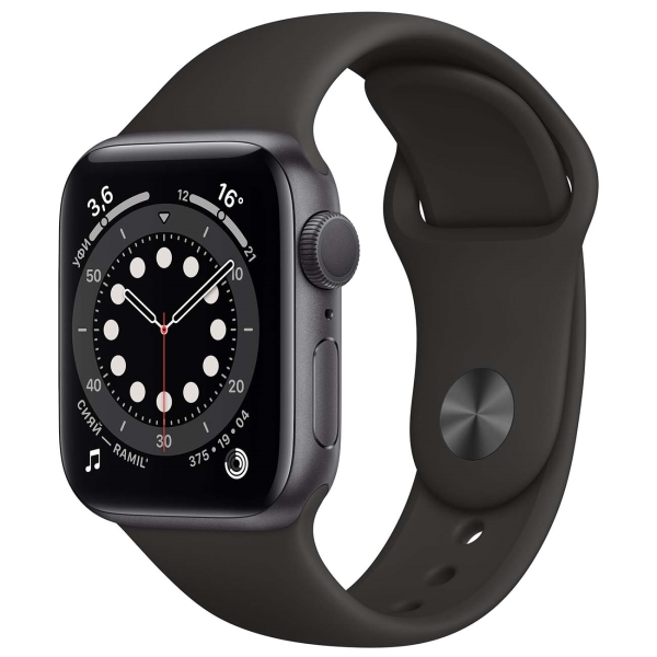 Apple Watch S6 44mm Space Gray Aluminum Case with Black Sport Band
