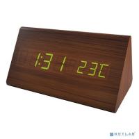 [Колонки] Perfeo LED часы-будильник "Pyramid", коричневый корпус / зелёная подсветка (PF-S710T) время, темпер