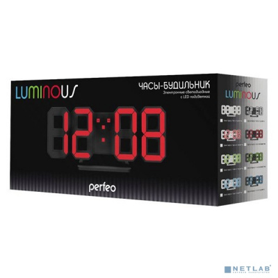 [Колонки] Perfeo LED часы-будильник "LUMINOUS", черный корпус / красная подсветка (PF-663)