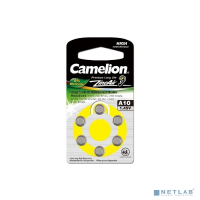 [Батарейка] Camelion  ZA10 BL-6 Mercury Free (A10-BP6(0%Hg), батарейка для слуховых аппаратов, 1.4 V,90mAh)