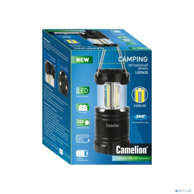 [Camelion Фонари] Camelion LED5630  (фонарь для кемпинга 3XR6, черный, 3X COB LED, магнит, подвес, пласт. кор.)