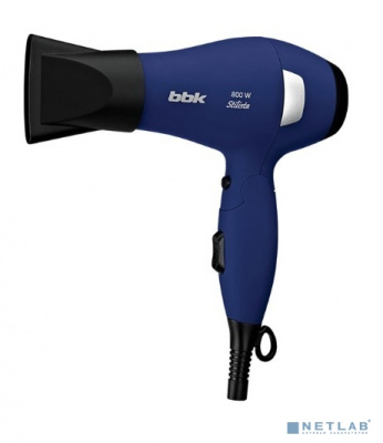 [Фены BBK] BBK BHD0800 (DB) Фен, темно-синий; Автоматическое отключение при перегреве.; длина шнура: 1.8м; мощность: 800Вт; цвет: темно-синий