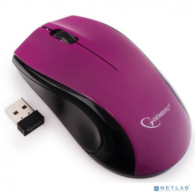 [Мышь] Gembird MUSW-320-P фиолетовый {Мышь беспроводная, 2 кнопки+колесо-кнопка, 1000 DPI, 2.4ГГц, батарейки в комплекте, блистер}