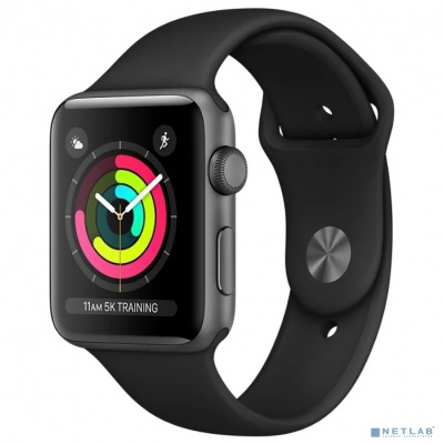 [Умные часы] Apple Watch Series 3, 38 мм, корпус из алюминия цвета «серый космос», спортивный ремешок черного цвета [MTF02RU/A]