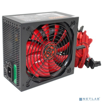 [Блок питания] Ginzzu PC600 14CM(Red) 80+ black,APFC,24+4p,2 PCI-E(6+2), 5*SATA, 4*IDE,оплетка, кабель питания,цветная коробка