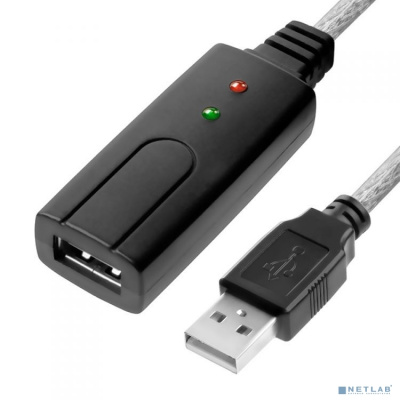 [Кабель] Greenconnect Удлинитель USB 2.0 с активным усилителем сигнала 7.5m  AM/AF, 26/24 AWG экран, армированный, морозостойкий, разъём для доп.питания, прозрачный, GCR-50503(GCR-50503)