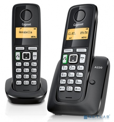 [Телефон] Gigaset A220 Duo < Black > (2 трубки с ЖК диспл., База, Заряд. Устр-во) стандарт-DECT