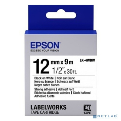 [Расходные материалы] Epson Картридж с лентой C53S654016 термотрансферная,  повышенной адгезии,  бел./черн.  12мм/9м - LK4WBW