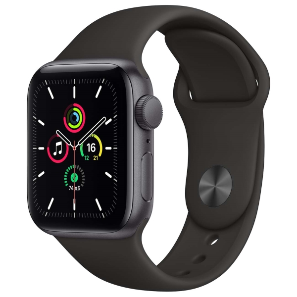 Apple Watch SE 44mm Space Gray Aluminum Case with Black Sport Band