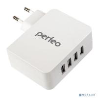 [Аксессуар] PERFEO Сетевое зарядное устройство с разъемом 4xUSB, 4.9А, белый, "CUBE 4" (PF_A4136)