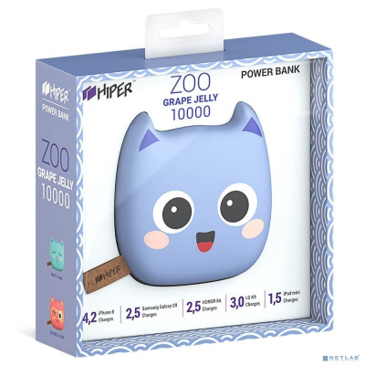 [Аксессуар] HIPER Zoo Grape Jelly Мобильный аккумулятор Li-Pol 10000mAh 2.4A+2.4A синий 2xUSB